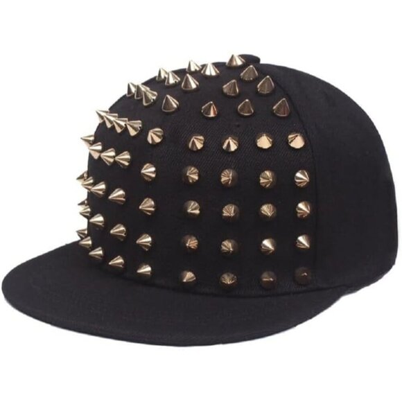 Unisex Black Baseball Cap Rock Cool Hip Hop Studded Rivet Snapback Flat Hat main image 4